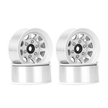 4PCS 1.55 Inch Aluminum Alloy Metal 10Holes Beadlock Wheel Rim Hubs Replacement Accessory for Tamiya AX90069 D90 TF2 CC01 CC02 1/10 RC Crawler Car Upgrade Parts(A-White) - color: A-white