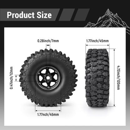 1/10 Scale RC Crawler 1.9 Aluminum Beadlock Wheels and Tires 4.72" 120mm Height Soft Great Grip for Traxxas TRX4 Axial SCX10 II III Redcat Gen 8 Rocks Mud (Style B) - color: Style B
