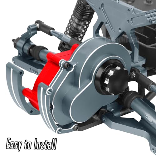 Transmission Case Gearbox w/Spur Gear Upgrades Part for 1/10 Slash/Stampede/Bandit/Rustler 2WD (VXL),RC Aluminum Transmission Gearbox Hops Up,Titanium & Red - color: Titanium - (Gear Gearbox)