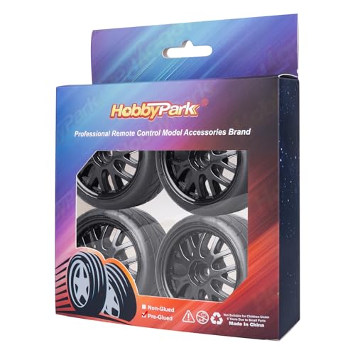 HobbyPark Glued 1/10 On-Road RC Touring Tires and Wheels Set for 1/18 Traxxas Latrax Teton 4 Tec 2.0 3.0 Tamiya TT02 TT01 Brushless (4-Pack) (Color G) - color: Color G