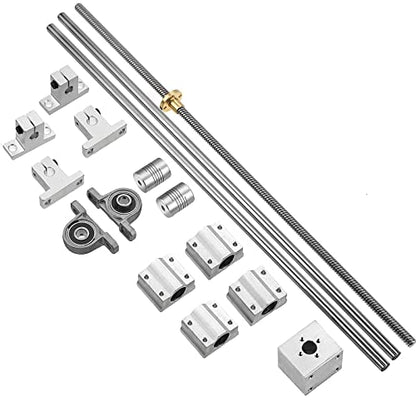 2PCS 8mmx450mm Linear Motion Rods & 8mm Lead Screw & 4PCS SK8 Rod Support & 4PCS SCS8UU & 2PCS KP08 Pillow Block & 2PCS Flexible Shaft Couplings for 3D Printer (Set of 16, 450mm) - style: 450mm
