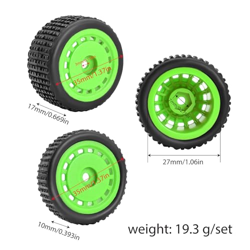 Pre-Mounted Pin Buggy Tires and Wheels Rims Hub Tires Set for 1/24 Losi Micro-B 1/28 Losi Micro-T Wltoys 244016 Upgrade Part (Green Micro-T) - color: Green Micro-t