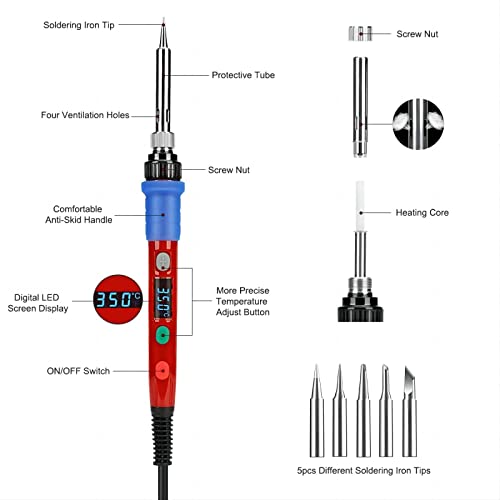 Soldering Iron Kit, 90W 110V LED Digital Soldering Iron with Ceramic Heater, Adjustable Temperature Soldering Welding Iron Kit, Auto-sleep, Thermostatic Design - color: 90w 16-in-1