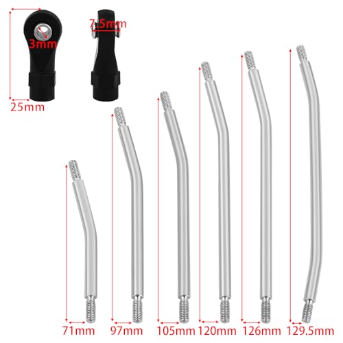 324mm Wheelbase Stainless Steel Rod Links Linkage Set with Steering Link for 1/10 Axial SCX10 & SCX10 II 90046 RC Crawler Car Upgrade,10PCS
