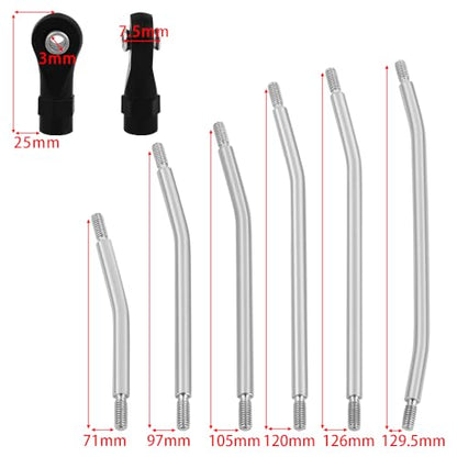 324mm Wheelbase Stainless Steel Rod Links Linkage Set with Steering Link for 1/10 Axial SCX10 & SCX10 II 90046 RC Crawler Car Upgrade,10PCS