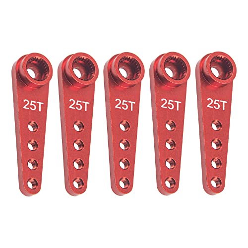 5Pcs ShareGoo 25T Servo Horn 37mm Metal 25 Teeth Extension Steering Arm Server Compatible with Futaba Savox Power HD HSP MG995 MG996 Servos for RC Car Truck (Red) - color: Red