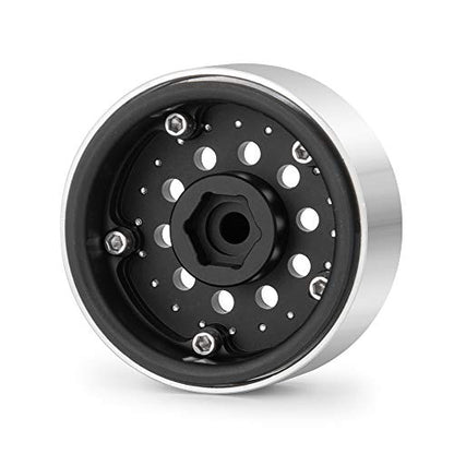 QUE-T 1.9" Pack of 4 Alloy Metal Beadlock Wheel Rims for 1/10 RC Crawler SCX10 90046 D90 Trx4 (Black) - color: Black