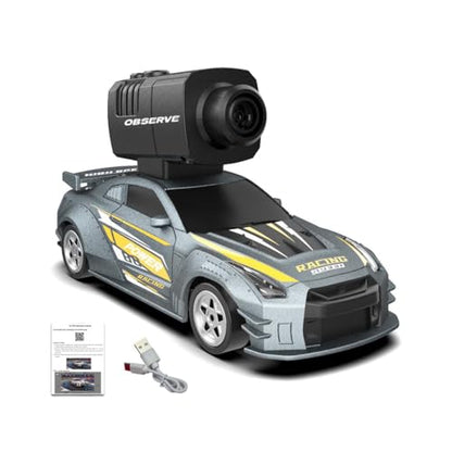 Mini 4WD RC Drift Car with Camera, Full Proportional High Speed Remote Control Vehicle, APP Controlled RC Racing Car with Gyroscope Drift System, LED Lights, Rechargeable Battery - color: Silver