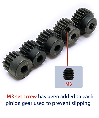 48P Pinion Gear 15T 17T 19T 21T 23T with Screwdriver for 1/10 RC Motor | Hardened Metal,High Strength,Wear Resistant 48P Pinion Gear Set for Traxxas Arrma HSP HPI AXIAL Tamiya Losi - size: 15T/17T/19T/21T/23T