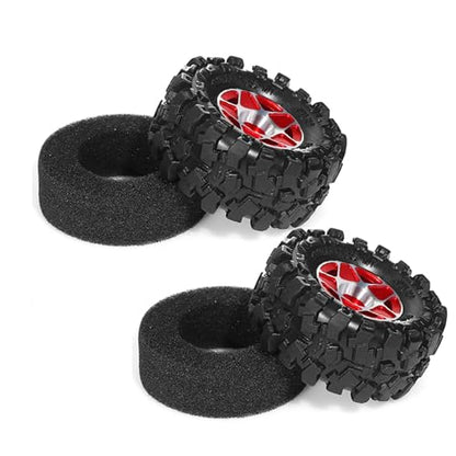 REDSPIDER 1.0 Beadlock Wheels and Tires Set（4pcs） 1.0 Crawler Tires 57 * 25mm Aluminum Alloy 1.0 Wheel 1/18 1/24 RC Crawler Tires for SCX24 TRX4M FMS FCX24 FCX18 AX24 (Red) - color: Red