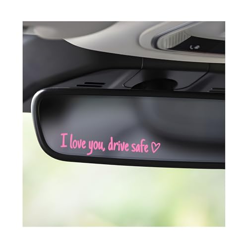 3 PCS I Love You Drive Safe Mirror Sticker, Cute Drive Reminder Windshield Decal Self Affirmation Decoration, Waterproof Safe Driving Rearview Mirror Sticker for Girls Women (Pink) - color: Pink