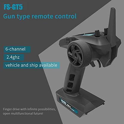 Flysky FS-GT5 6CH AFHDS RC Transmitter with FS-BS6 Receiver | AFHDS 2A, ABS Brake, F.SAFE Fail-safe, CRAWL & SVC Modes, 20‑Model Memory, Gyro Stability, 6CH output, for Car/Boat