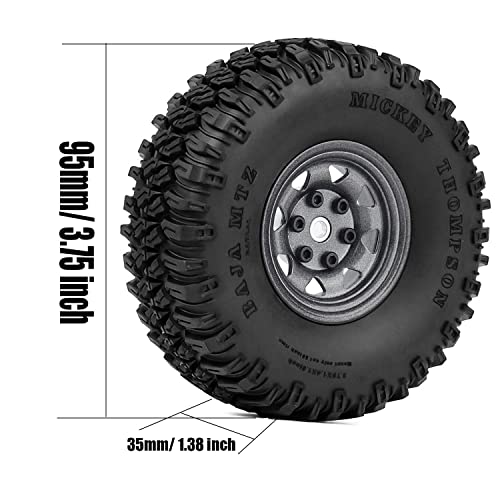 4PCS 1.55 inch Aluminum Metal Beadlock Wheels Rim Rubber Tires Set Replacement for 1/10 RC Crawler Car D90 TF2 Tamiya CC01 CC02 LC70 JIMNY Axial AX90069 Upgrade Parts (Grey) - color: Grey