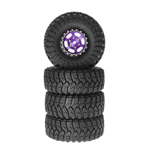 1.3” Aluminum Beadlock Wheels & Rock Trail Tires Set for 1/18 1/24 RC Crawlers, -8.0mm Offset, 68×26mm, 7mm Hex, Fits TRX4M SCX24 AX24 FCX24 Ascent-18, Pre-Assembled 4 pcs (Purple) - color: Purple