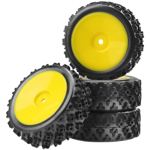 ShareGoo 72mm RC 1/10 On Road Rubber Tires & Wheel Rims 12mm Hex Compatible with Tamiya TT01 Kyosho Fazer Mk2 Traxxas 4Tec 2.0 HSP HPI 1/10 RC On Road Racing & Touring Car(Yellow) - color: Yellow