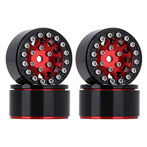 INJORA 1.0 Beadlock Wheels for 1/24 SCX24 1/18 RC Crawler Upgrade (Red) - color: Red