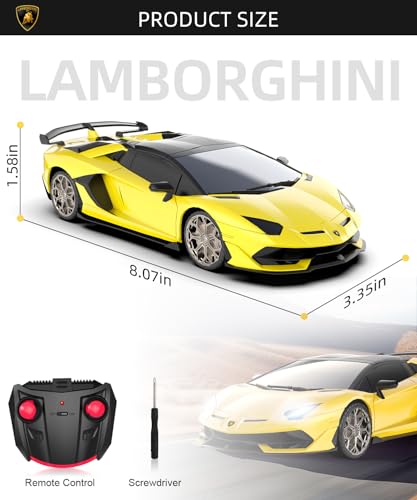 AEROQUEST Lamborghini Remote Control Car, 1:24 Scale Electric Sport Racing Hobby Toy Car Lamborghini Model Vehicle for Boys Girls Birthday Gifts, Yellow | Officially Licensed,Birthday Gift,Toys for ages 3-8,Aventador SVJ Mode,Electric Sport Racing,Hobby R
