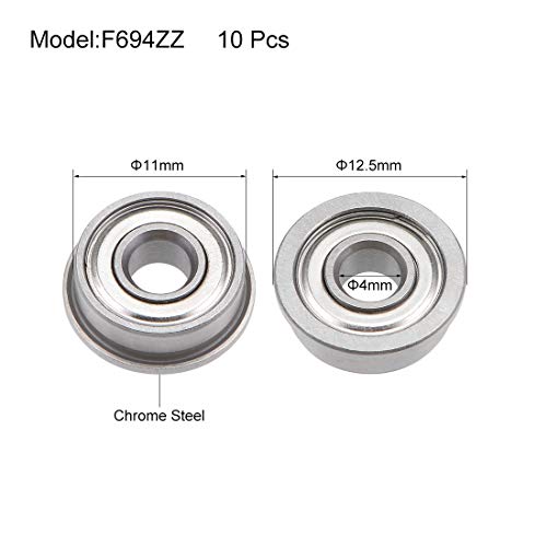 uxcell F694ZZ Flanged Ball Bearing 4x11x4mm Shielded Chrome Steel Flange Rip Bearings 10pcs - size: 4x11x4mm