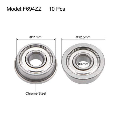 uxcell F694ZZ Flanged Ball Bearing 4x11x4mm Shielded Chrome Steel Flange Rip Bearings 10pcs - size: 4x11x4mm
