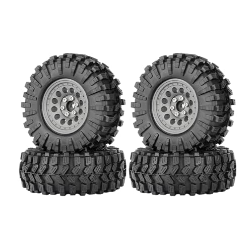 4PCS 1.3" Aluminum Alloy Beadlock Wheel Rims All-Terrain Tyre 70mm Rubber Tires Set with 5mm & 7mm Hex for 1/12 1/14 1/18 1/24 RC Rock Crawler Car Upgrade Parts (A-Gray) - color: A-gray