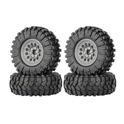 4PCS 1.3" Aluminum Alloy Beadlock Wheel Rims All-Terrain Tyre 70mm Rubber Tires Set with 5mm & 7mm Hex for 1/12 1/14 1/18 1/24 RC Rock Crawler Car Upgrade Parts (A-Gray) - color: A-gray