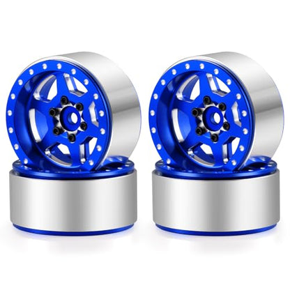1.3inch Aluminium Beadlock Wheel Hub Rims for Axial SCX24 TRX4M 1/18 1/24 RC Crawler Car Upgrade Parts (Blue) - color: Blue
