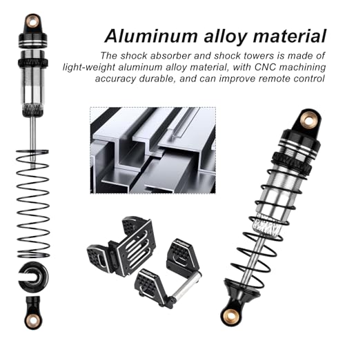 HobbyPark 59mm Aluminum Shocks for TRX4M 1/18 Crawler Shock Absorber Upgrade with Adjustable Shock Mounts Front & Rear Shock Towers (Black) - color: Black