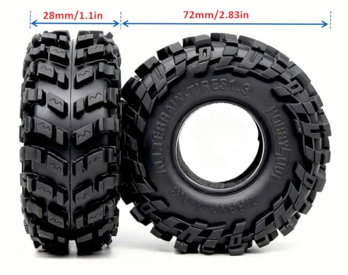 HOBBYSOUL 1.3 All Terrain RC Tires 72×28mm 4-Pack For TRX4M SCX24 Crawlers | High-grip soft sticky tires for mud & rock climbing,foam inserts,upgrade for 1/18 TRX4M High Trail & 1/24 micro RC crawler - style: 1.3 All Terrain Tires-72mm Tall
