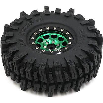 RC 1.9 Mud Slingers Tires Soft Sticky Tyre 120mm & 1.9 Beadlock Wheel Green Black For 1/10 Rock Crawler Axial SCX10 Capra Traxxas TRX4 Redcat Gen8, (4-Pack) - color: Green & Black