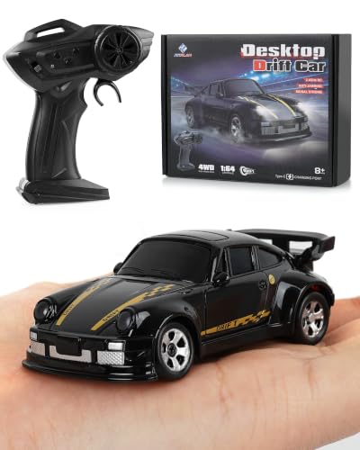 ARRIS 1/64 Micro Desktop RC Drift Car 4WD with 2-Speed Modes RTR | Pocket Size Design, LED Lights, Stunt Driving, Smooth Drifting, Indoor Fun - color: Graphite Black