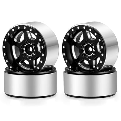 1.3inch Aluminium Beadlock Wheel Hub Rims for Axial SCX24 TRX4M 1/18 1/24 RC Crawler Car Upgrade Parts (Black) - color: Black
