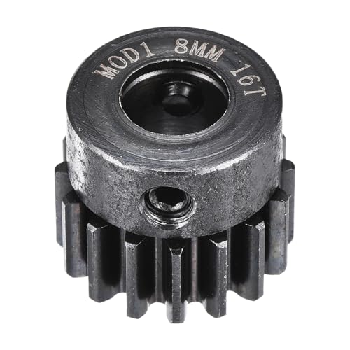 MECCANIXITY 1M 16T 40 Chrome Steel Motor Pinion Gears, 0.71" x 0.7" RC Motor Gears Fits 8mm Shaft Bore for RC Vehicles Truck Drift Remote Control Car Off-Road Crawler Parts, Black - style: 16T
