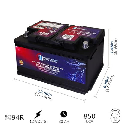 Mighty Max Battery MM-H7 Start and Stop Car BCI Group Size 94R 12V 80AH, 140RC, 850 CCA Rechargeable AGM Car Battery - style: Group 94R