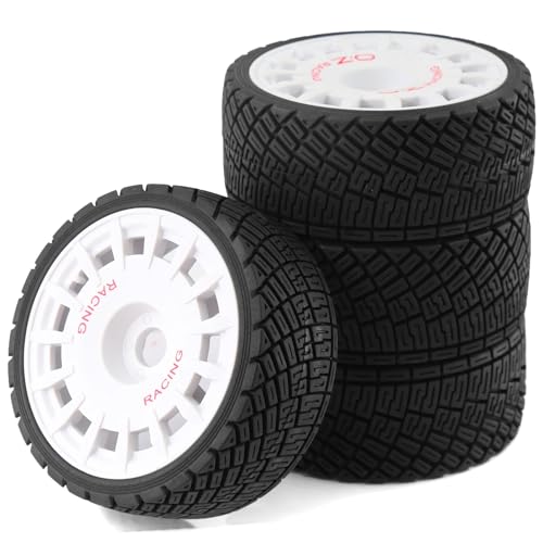 1/8 RC On Road Tires And Plastic Street Wheels 17mm Hex OD 3.94'' 1/7 Rally Racing Tyres For 1:8 1:7 Touring Street Drift Car Tamiya HPI WR8 HSP ARRMA Redcat Losi Kyosho GT2 VRX W10 (White) - color: White