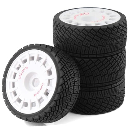 1/8 RC On Road Tires And Plastic Street Wheels 17mm Hex OD 3.94'' 1/7 Rally Racing Tyres For 1:8 1:7 Touring Street Drift Car Tamiya HPI WR8 HSP ARRMA Redcat Losi Kyosho GT2 VRX W10 (White) - color: White