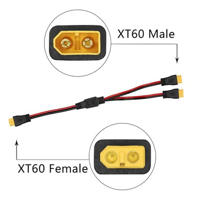 XT60 Parallel Battery Connector Cable, 12AWG XT60 Y Splitter Adapter Cable | XT60 RC Lithium Paralle Power Cord 1FT, 1 Female to 2 Male Y Splitter Adapter Cable, Plug and Play, for RC Multicopter - style: XT60 Splitter Cable 1 Female to 2 Male