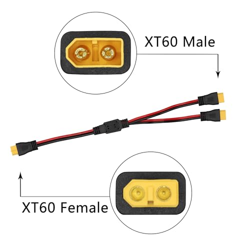 XT60 Parallel Battery Connector Cable, 12AWG XT60 Y Splitter Adapter Cable | XT60 RC Lithium Paralle Power Cord 1FT, 1 Female to 2 Male Y Splitter Adapter Cable, Plug and Play, for RC Multicopter - style: XT60 Splitter Cable 1 Female to 2 Male