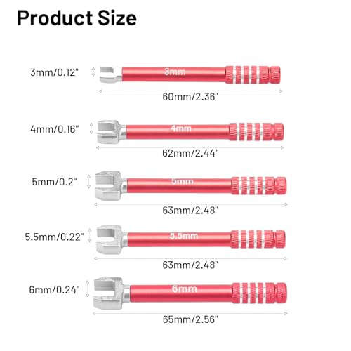 daitoku RC Wrench 3.0/4.0/5.0/5.5/6.0mm Turnbuckle Nut Ball Joint Remover 5PCS for RC Crawler Car Boat Drone Upgrade Parts (Red) - color: Red