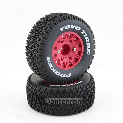 1/10 1/8 Truck Wheels and Tires 12mm 14mm 17mm Hex OD 4.41" RC Short Course Tires for 1:8 1:10 Scale Off Road Truck Car Traxxas Slash 2WD 4×4 Rc4wd Arrma Senton Axial Losi Redcat 4PCS (Red) - color: Red