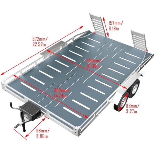 RC Trailer for 1/8 1/10 RC Crawler TRX4 TRX6 Redca t Scout II Gen8 Tamiya Scx10 II D90 Wraith,Aluminum RC Heavy Duty Truck and RC Rock Cars Trailer with RC Trailer Hook Coupler,Titanium - color: (Aluminum Rc Trailer) - Titanium