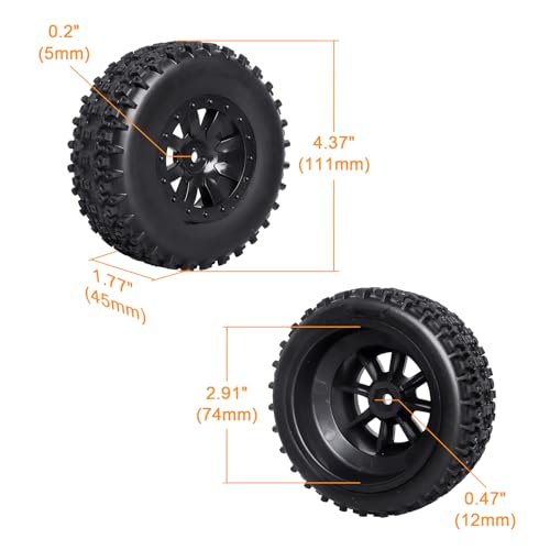 HobbyPark Pre-Glued RC Tires and Wheels 12mm Hex for 1/10 Scale RC Short Course Truck Traxxas Slash 4x4 2WD BL-2S, Redcat Blackout XTE SC TR10, Losi 22S SCT, 4PCS (Style A) - style: Style A