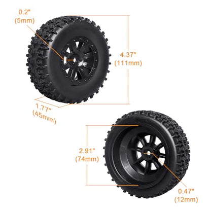 HobbyPark Pre-Glued RC Tires and Wheels 12mm Hex for 1/10 Scale RC Short Course Truck Traxxas Slash 4x4 2WD BL-2S, Redcat Blackout XTE SC TR10, Losi 22S SCT, 4PCS (Style A) - style: Style A