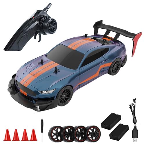 RC Drift Car, 1:14 4WD 40KM/H High Speed RC Racing Car with LED Lights, 2 Batteries, Drifting and Racing Tires for Adults (Blue) - color: Blue