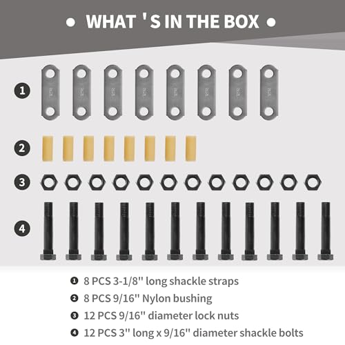 Lonffery 2 Packs Trailer Alex Shackle Kit, 262L Shackle Strap Fit for 3500lb-7200lb Double Eye Spring - size: 262-2PC