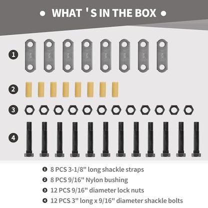 Lonffery 2 Packs Trailer Alex Shackle Kit, 262L Shackle Strap Fit for 3500lb-7200lb Double Eye Spring - size: 262-2PC
