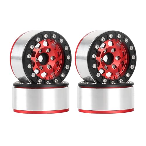 4PCS 1.55 Inch Aluminum Alloy Metal 10Holes Beadlock Wheel Rim Hubs Replacement Accessory for Tamiya AX90069 D90 TF2 CC01 CC02 1/10 RC Crawler Car Upgrade Parts(B-Black Red) - color: B-Black Red