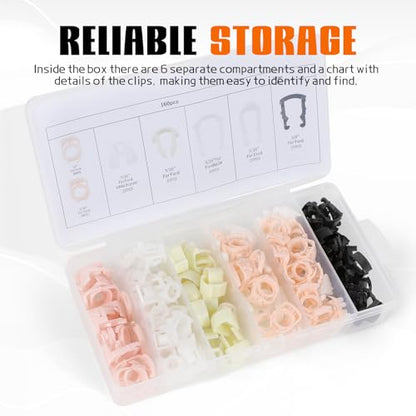 Wuyaoyao 160PCS Car Fuel Line Clips, 7 Sizes Nylon Fuel Line Retainer Clip Assortment Kit, 3/8" & 5/16" Automotive Fuel Line Clamp Replacement, Fuel Line Repair Kit for Select Vehicles (160PCS)
