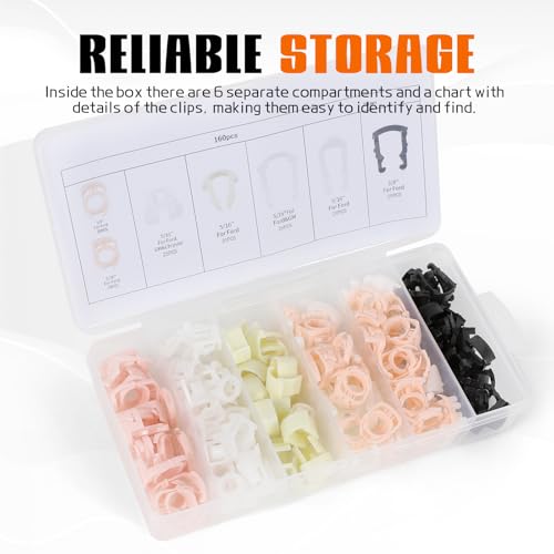 Wuyaoyao 160PCS Car Fuel Line Clips, 7 Sizes Nylon Fuel Line Retainer Clip Assortment Kit, 3/8" & 5/16" Automotive Fuel Line Clamp Replacement, Fuel Line Repair Kit for Select Vehicles (160PCS)