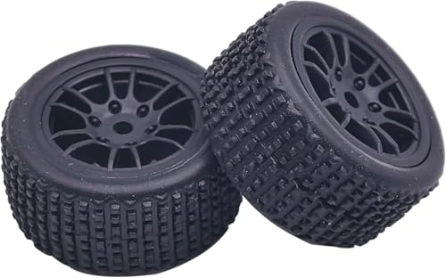 4PCS Pre-Mounted Pin Buggy RubberTires and Wheel Rims Set 7MM Hexagon for 1/24 Losi Micro-B RC Car Upgrades Parts (Black) - color: Black