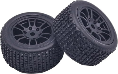 4PCS Pre-Mounted Pin Buggy RubberTires and Wheel Rims Set 7MM Hexagon for 1/24 Losi Micro-B RC Car Upgrades Parts (Black) - color: Black